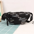 Black corduroy dumpling bag with colorful rainbow wave embroidery and adjustable strap - Black