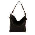 Minimalist black tote bag with brown braided rope handle and knot detail for daily commute - Black