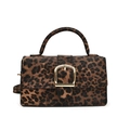 Mini sac à bandoulière léopard avec boucle dorée et poignée pour femme - Marron