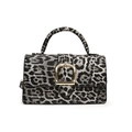 Petit sac carré à imprimé léopard avec fermeture à boucle en fer à cheval dorée - Noir