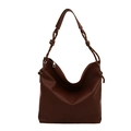 Minimalist large dark brown PU leather tote bag with unique knotted rope shoulder strap - Brown