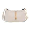 Chic white crescent shoulder bag with elegant gold metal hardware for women - White