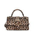 Sac à main léopard chic avec boucle fer à cheval dorée et poignée ronde rigide - Kaki