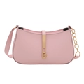 Chic pink crescent shoulder bag with golden lock and chain detail in smooth PU leather - Pink