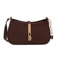 Sac bandoulière rétro en cuir marron foncé avec boucle métallique dorée et chaîne - Marron