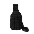 Borsa a tracolla in nylon nero trapuntato con texture a bolle e cinturino largo - Nero