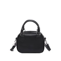 Minimalist black PU leather bowling handbag with silver hardware and adjustable strap - No Pendant / Black
