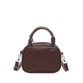 Deep brown retro bowling bag with top handles and adjustable crossbody shoulder strap - No Pendant / Brown