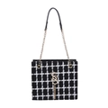 Klassieke zwart-witte houndstooth shopper met gouden ketting en metalen logo-hanger - Zwart