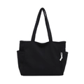 Grande borsa tote in velluto a coste nero da donna con design essenziale e tasche laterali - Borsa / Nero