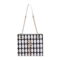 Klassieke zwart-witte tweed schoudertas met goudkleurig S-logo en metalen ketting - Wit
