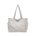 Grande borsa tote in velluto a coste da donna con tasche multiple e consistenza morbida - Borsa / Bianco