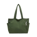 Borsa tote minimalista in velluto a coste verde scuro con tasche laterali - Borsa / Verde
