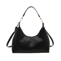 Borsa hobo retrò in pelle cerata nera con dettagli dorati e tracolla regolabile - Nero senza Ciondolo