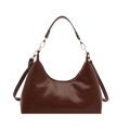 Borsa hobo retrò marrone scuro in pelle cerata lucida con tracolla regolabile - Marrone
