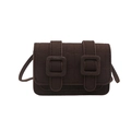 Retro dark brown crocodile pattern flap crossbody bag with double buckle straps - Brown