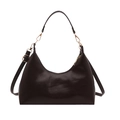 Borsa hobo marrone scuro in pelle cerata con finiture dorate e tracolla regolabile - Caffè Senza Pendente