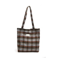 Classic checkered wool shoulder tote bag in brown and blue for daily casual wear - Blue Plaid without Pendant