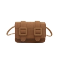 Vintage brown crossbody bag with crocodile texture and square buckles on white background - Khaki