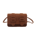 Terracotta mini square crossbody bag with crocodile texture and decorative buckles - Brown