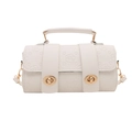 White cylindrical pillow bag with embossed floral pattern and dual gold twist locks - White