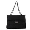 Bolso bandolera acolchado negro con cadena plateada y cierre metálico para mujer - Negro