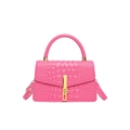 Pink faux crocodile leather crossbody bag for women with gold clasp and top handle - Pink