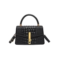 Chic black crocodile embossed leather handbag with gold metal clasp and crossbody strap - Black
