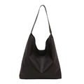 Grande borsa shopper marrone scuro in morbida pelle PU con tracolla larga alla moda - Marrone