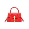 Red crocodile embossed square crossbody bag with gold metallic clasp for women - Red
