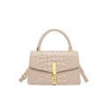 Chic beige crocodile embossed handbag with gold metal clasp and top handle for women - Khaki