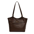 Bolso tote retro grande marrón oscuro con textura de cuero y herrajes dorados mujer - café