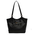Elegante bolso tote de cuero PU negro con correa de ojales dorados y doble asa larga - Negro