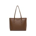 Large brown leather tote bag with stylish vertical stitching and long shoulder straps - Brown