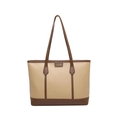 Minimalist beige and brown contrast tote bag with large capacity and double handles - Khaki