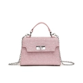Sac trapèze pailleté rose avec bandoulière chaîne argentée et fermoir pivotant - Rose