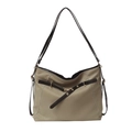 Sac fourre-tout en nylon kaki minimaliste avec bandoulières en cuir marron et détails dorés - Vert