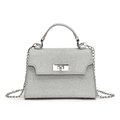 Mini sac à main élégant à paillettes argentées avec bandoulière chaîne et fermoir rotatif - Argenté