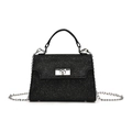 Sac à main noir pailleté élégant avec fermoir rotatif argenté et bandoulière chaîne - Noir