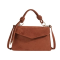 Vintage braune Handtasche aus Wildleder mit Knotengriff und goldenen Metallringen - Braun