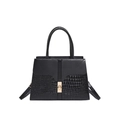 Classic black handbag with crocodile pattern mix and golden turn-lock closure - Black