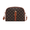 Classic checkered crossbody mini square bag with floral patterns and golden hardware - Patterned Brown