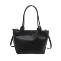 Black PU leather bucket bag with embossed lettering and unique knotted handles - Black