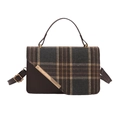 Retro plaid contrast color crossbody shoulder bag with leather strap and gold metal detail - Brown
