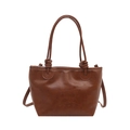 Brown vintage faux leather bucket bag with embossed lettering and knot handle detail - Brown No Pendant