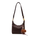 Dark brown retro pillow bag in matte leather finish with cute bear and scarf charms - Coffee With Pendant