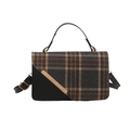 Retro plaid crossbody bag with grey wool fabric and black leather contrast trim - Black