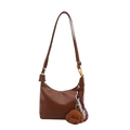 Brown vintage pillow bag with adjustable strap and cute plush dog pendant charm - Brown With Pendant