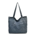 Sac cabas en jean délavé bleu foncé avec broderie Less Mondays More Sundays - Bleu Clair-Broderie Less Mondays (Sans Pendentif)