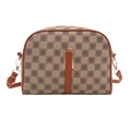 Brown vintage checkered pattern mini crossbody shell bag with gold hardware detail - Patterned Khaki